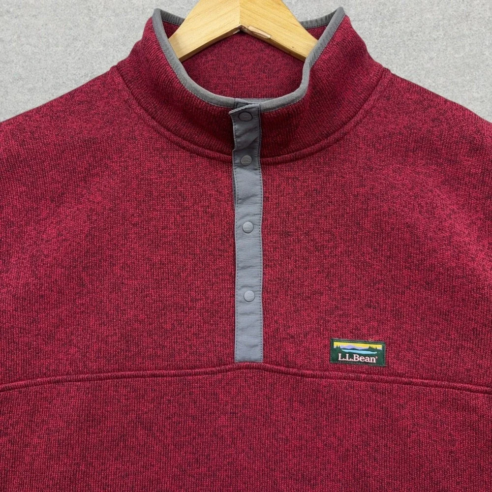 LL Bean Sweater Fleece Pullover Mens 3XL Tall Maroon Heather Snap Mock Neck